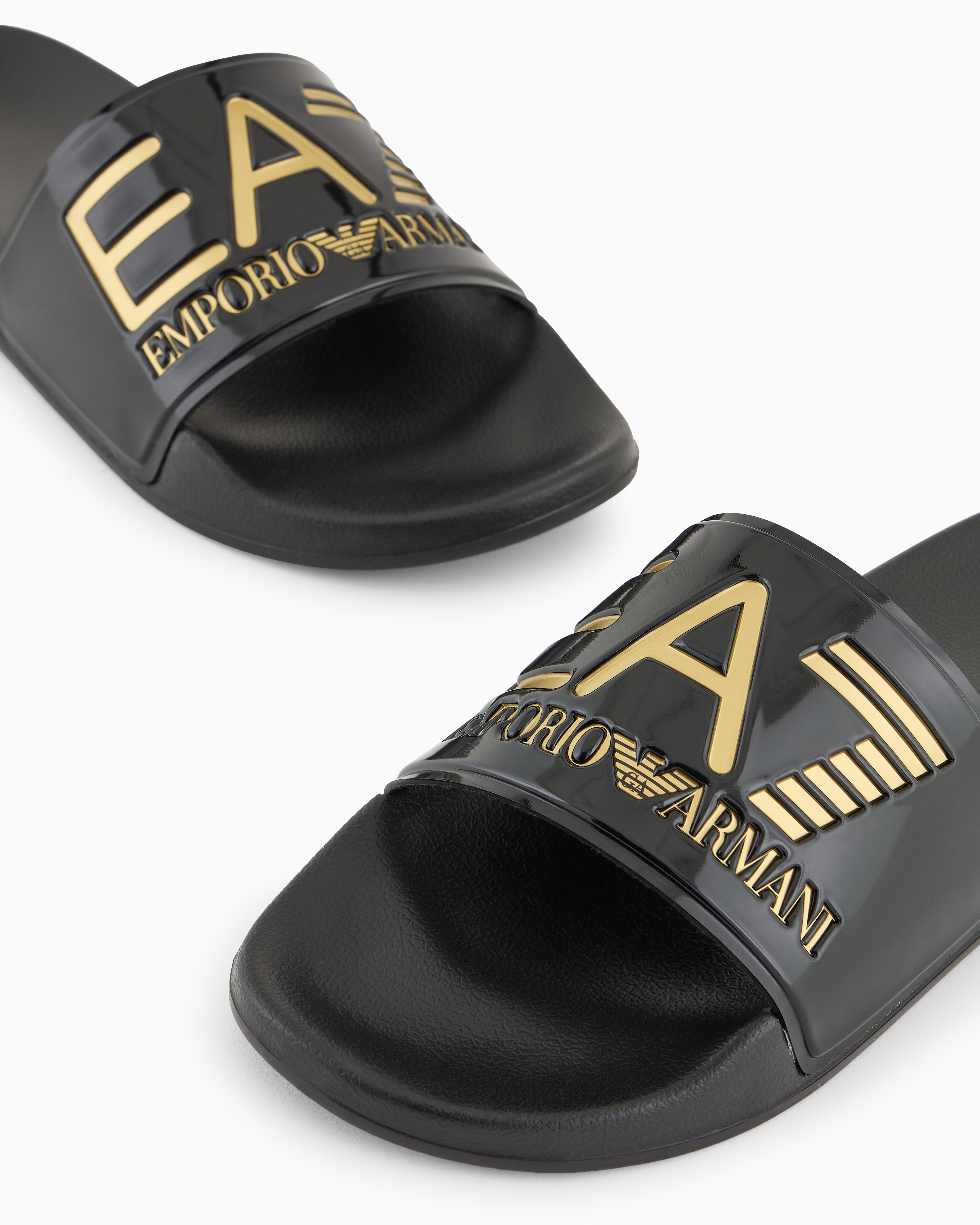 Ea7 Slides With Oversized Logo Gold