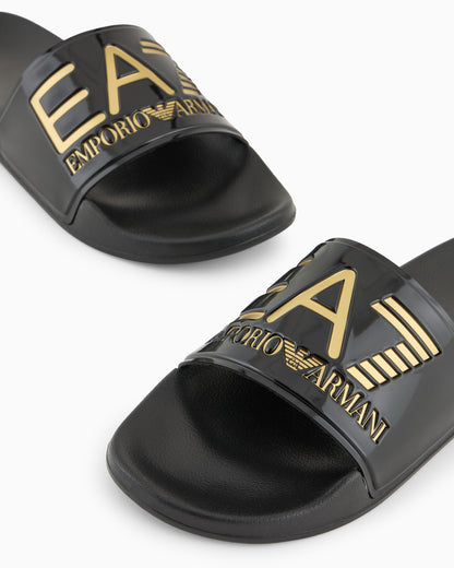 Ea7 Slides With Oversized Logo Gold