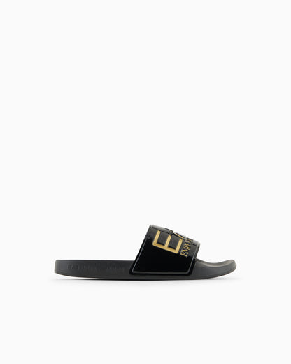 EA7 Logo slides with a wide band and anti-slip rubber soles