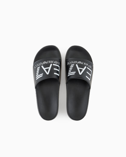 EA7 Logo slides with a wide band and anti-slip rubber soles