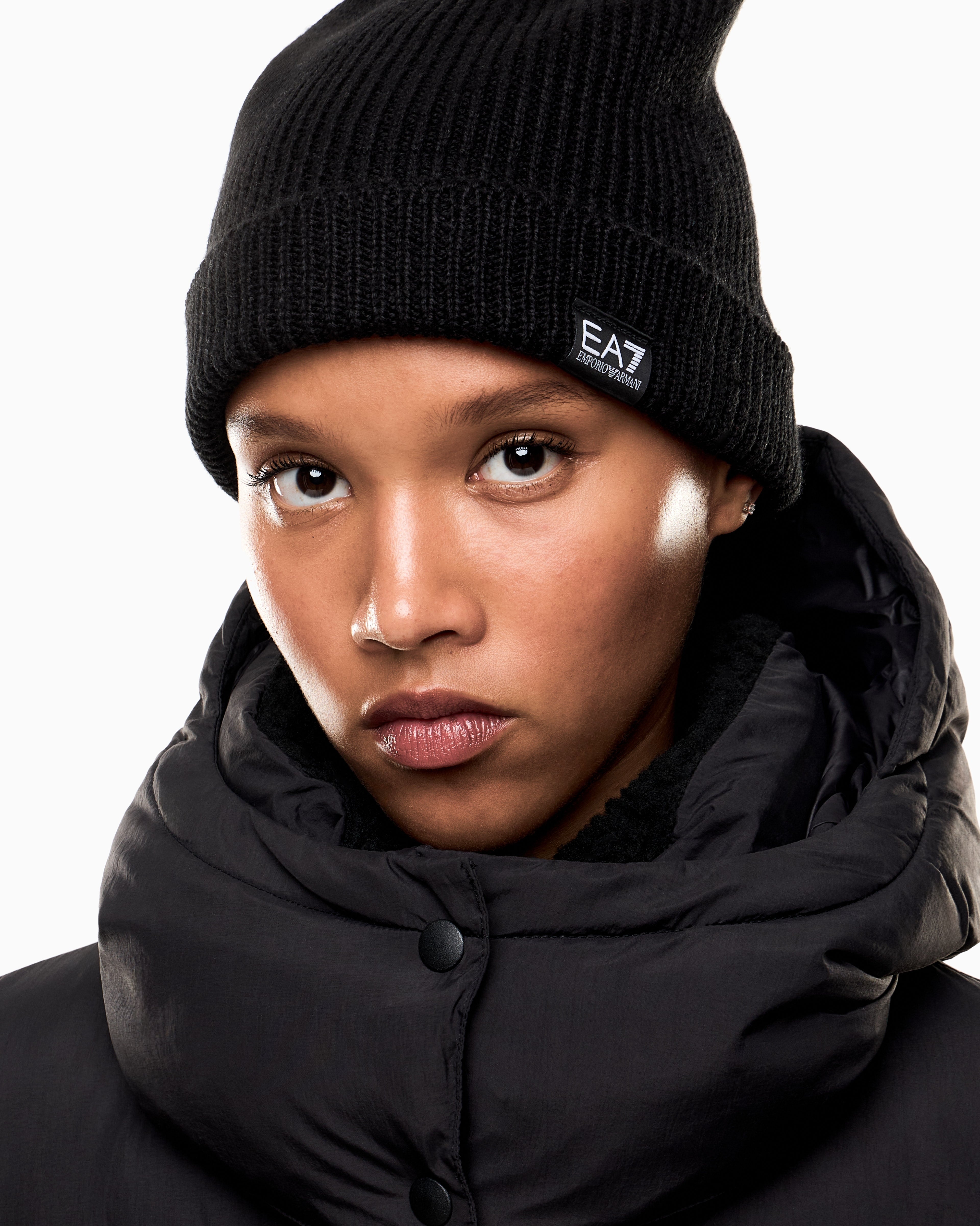 EA7 Fisherman wool knit beanie with logo Mountain Core