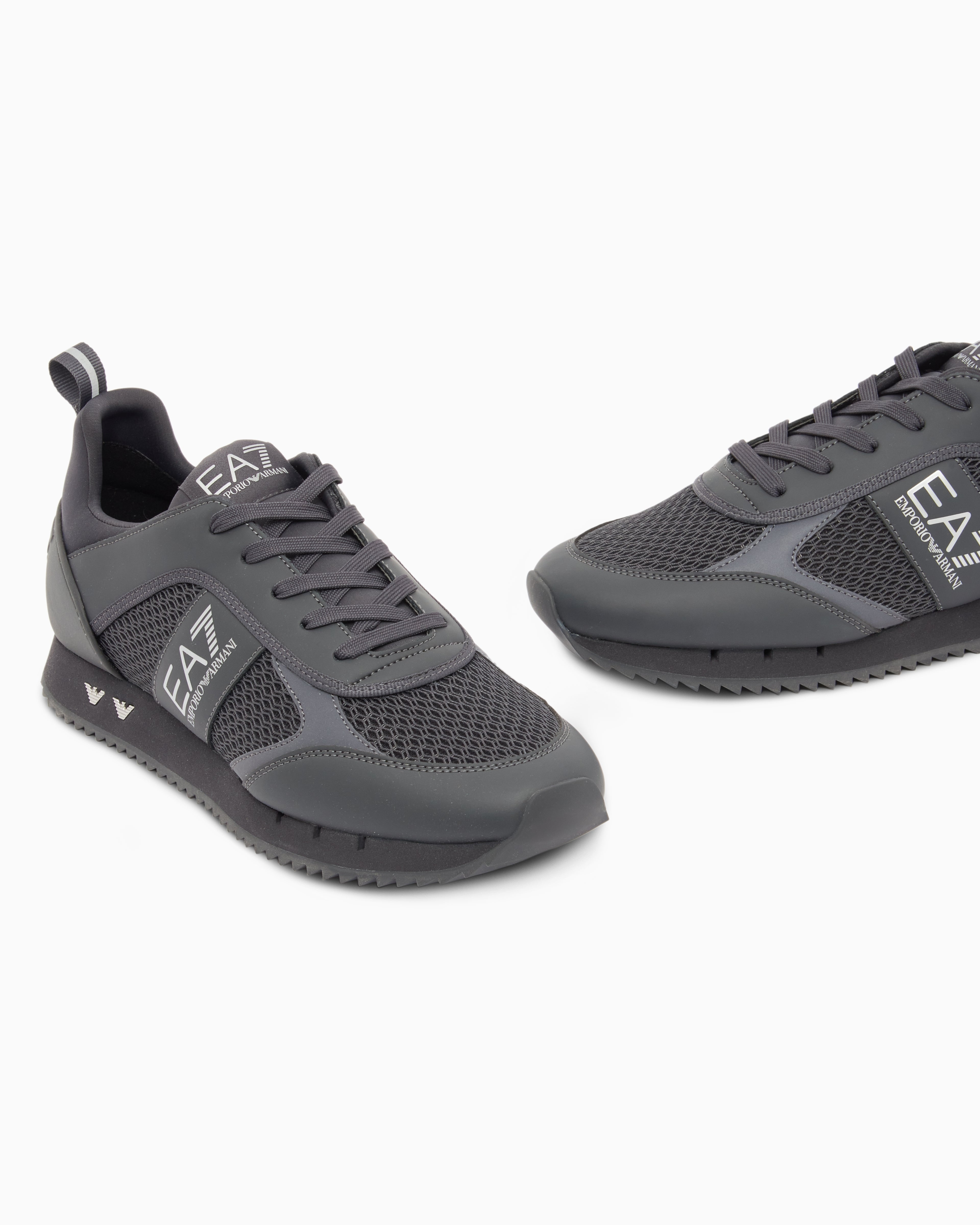 Ea7 Sneaker Black And White In Mesh With Rubber Sole Grey