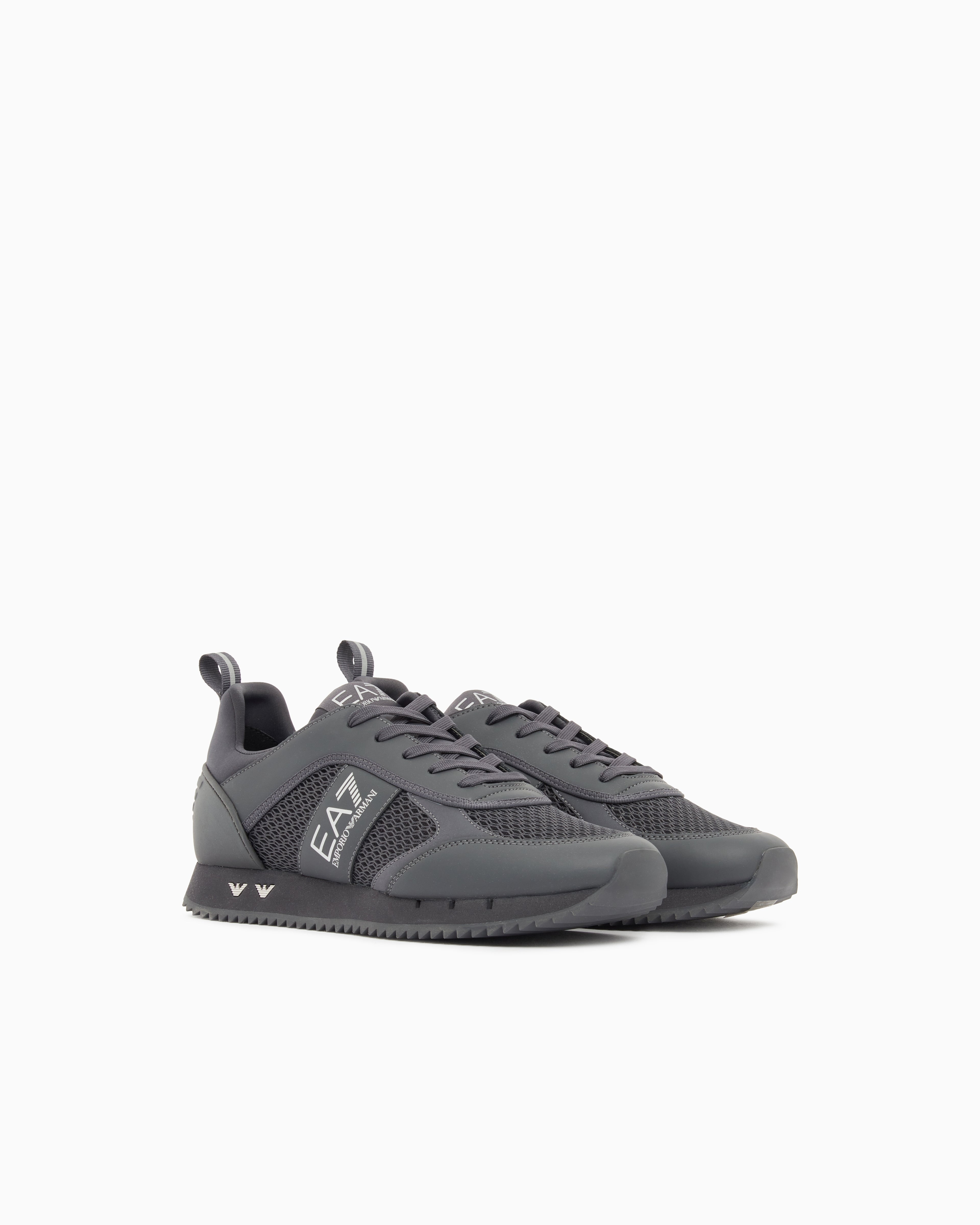 Ea7 Sneaker Black And White In Mesh With Rubber Sole Grey