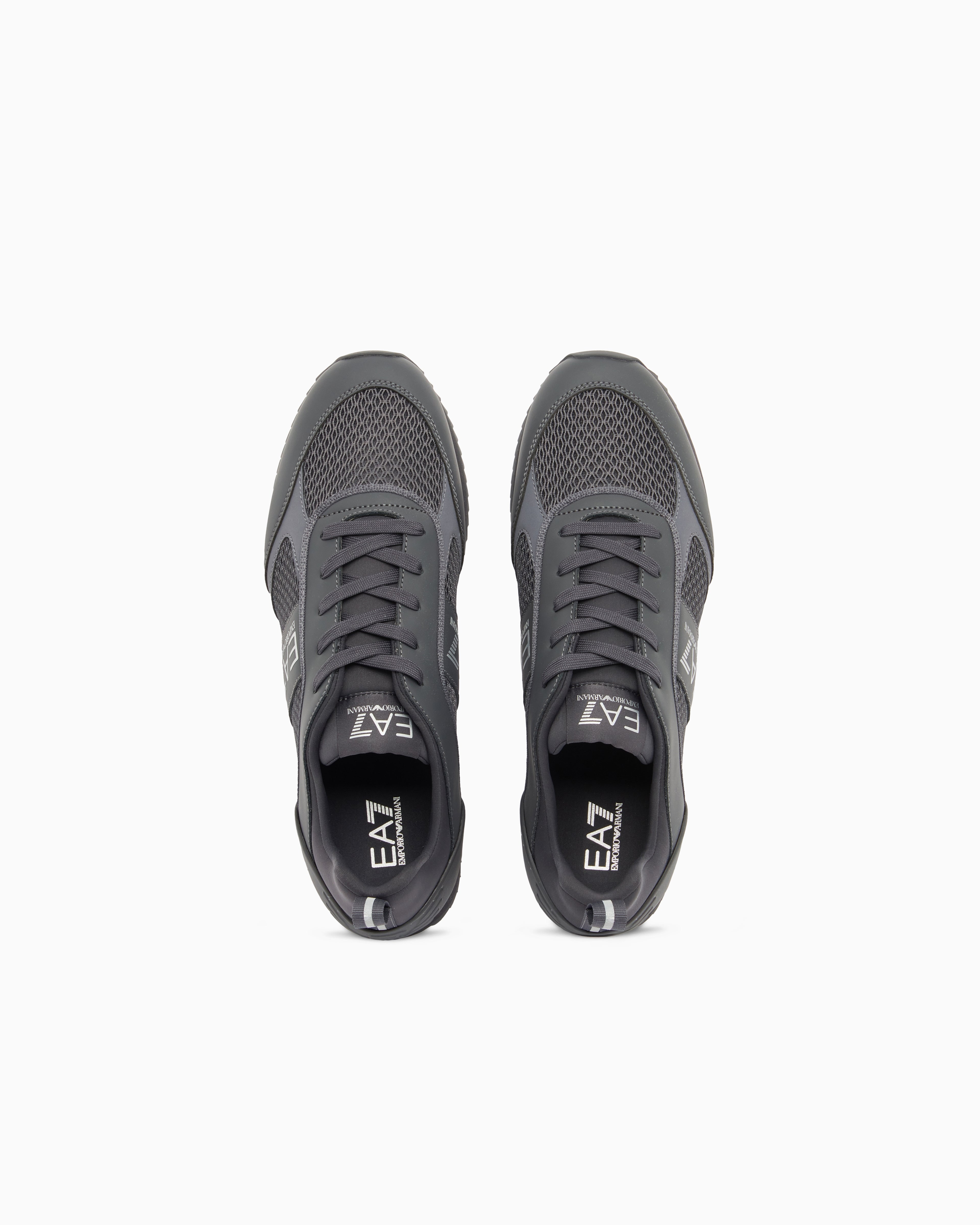Ea7 Sneaker Black And White In Mesh With Rubber Sole Grey