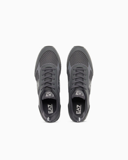 Ea7 Sneaker Black And White In Mesh With Rubber Sole Grey