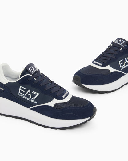 Ea7 Wader Sneakers In Suede With Mesh Inserts Blue