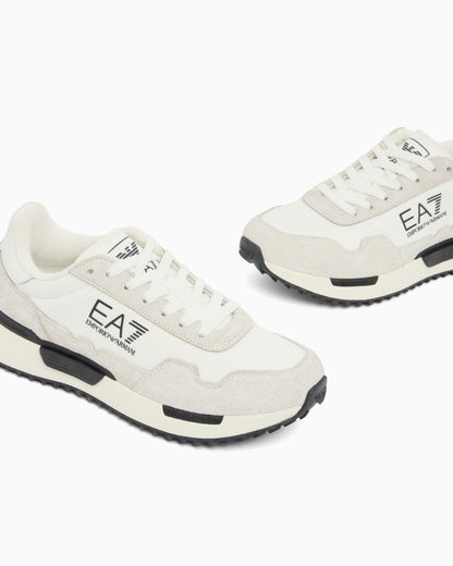 Ea7 Fabric Sneaker With Suede Inserts Vintage Running White