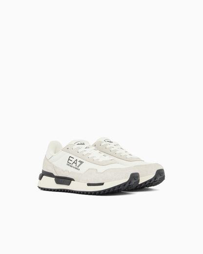 Ea7 Fabric Sneaker With Suede Inserts Vintage Running White