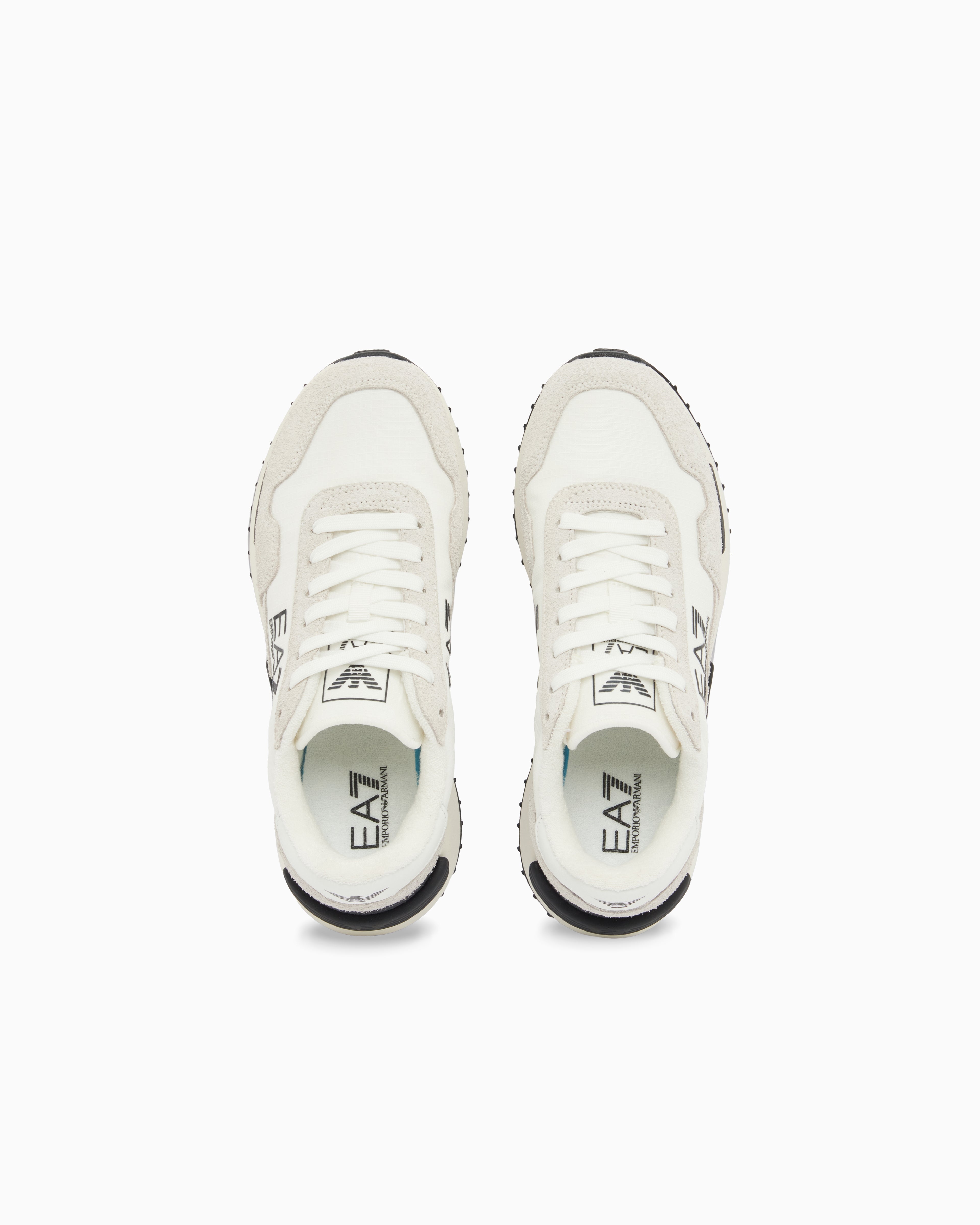 Ea7 Fabric Sneaker With Suede Inserts Vintage Running White