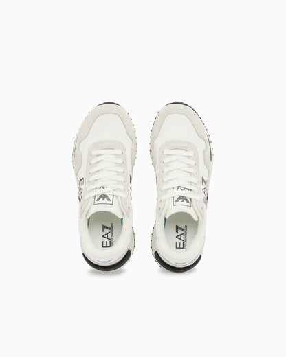 Ea7 Fabric Sneaker With Suede Inserts Vintage Running White