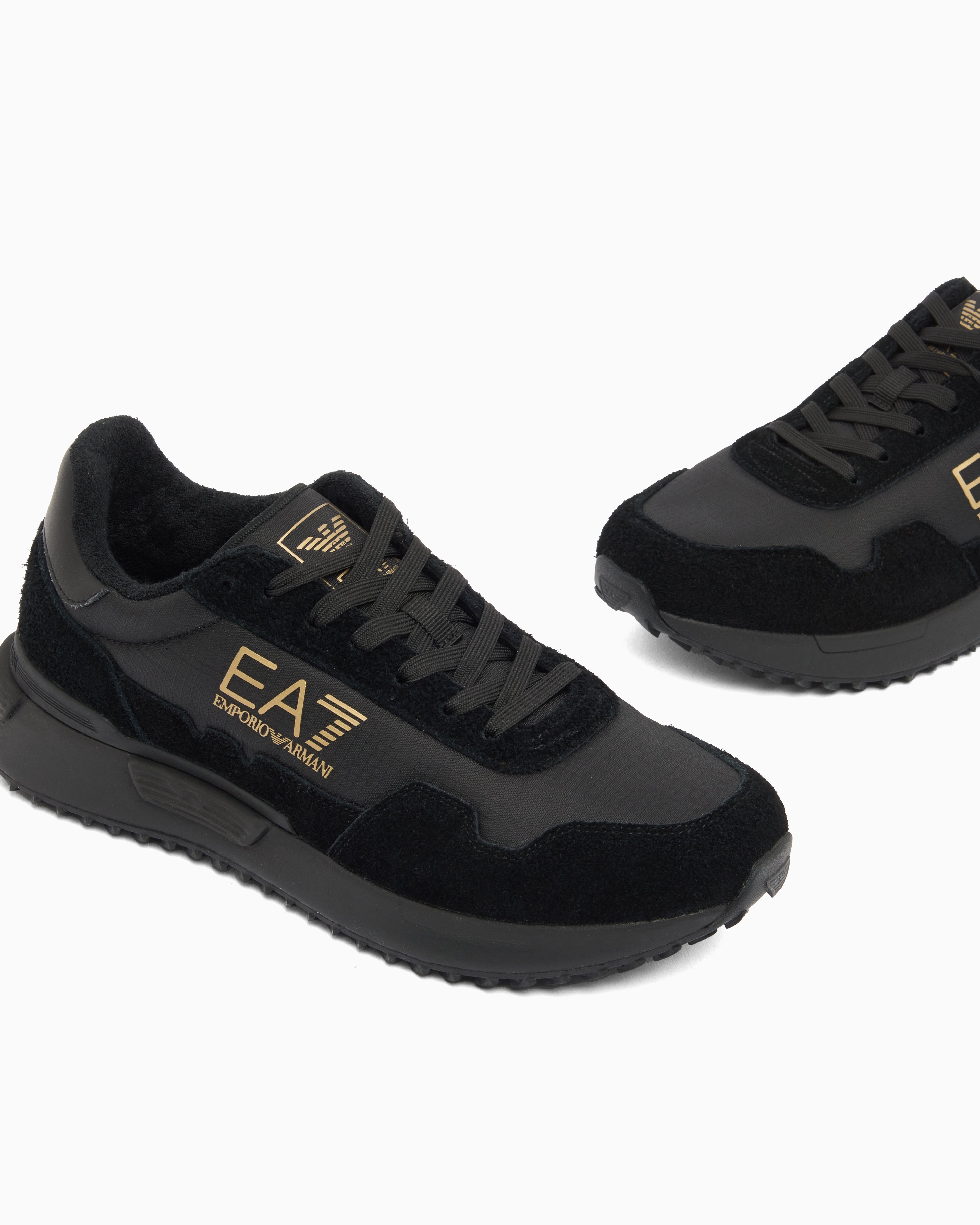 Ea7 Fabric Sneaker With Suede Inserts Vintage Running Black