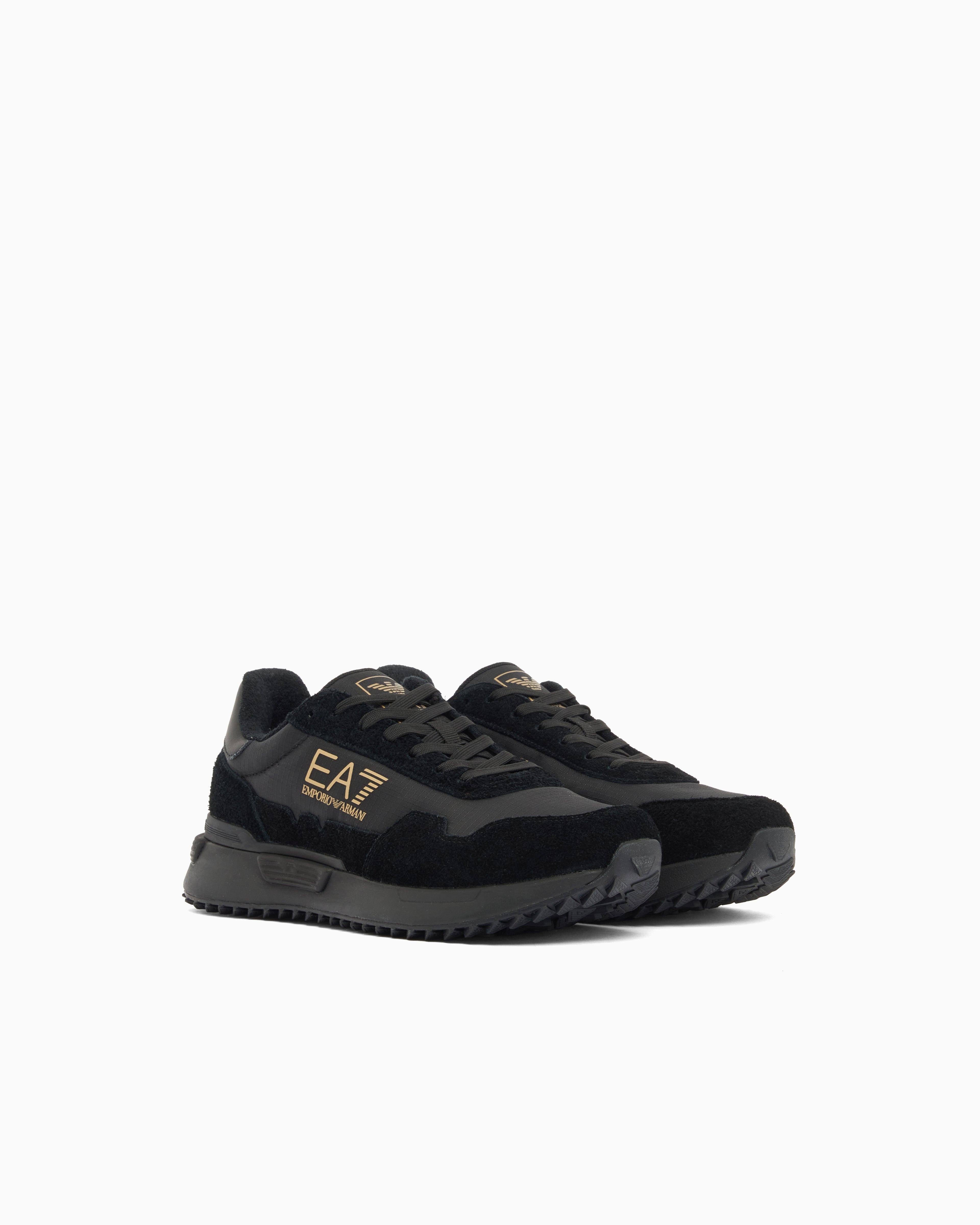 Ea7 Fabric Sneaker With Suede Inserts Vintage Running Black