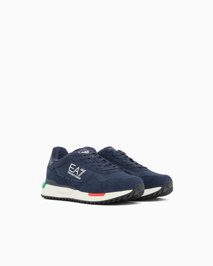 Ea7 Fabric Sneaker With Suede Inserts Vintage Running Blue
