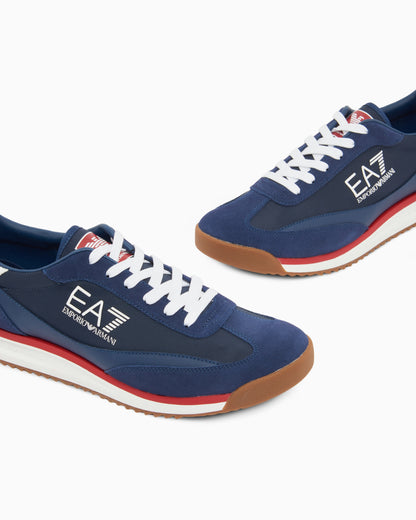 Ea7 Eclipse Leather Sneaker With Suede Inserts Blue