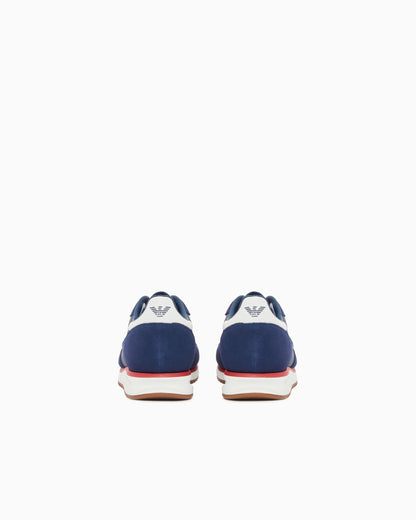 Ea7 Eclipse Leather Sneaker With Suede Inserts Blue