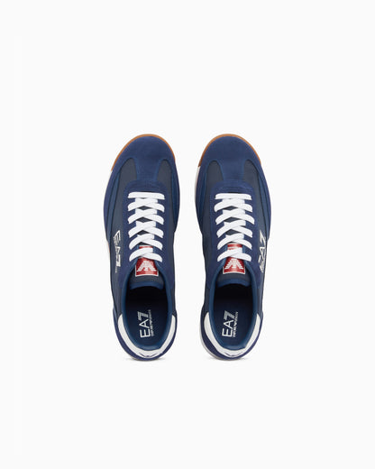 Ea7 Eclipse Leather Sneaker With Suede Inserts Blue