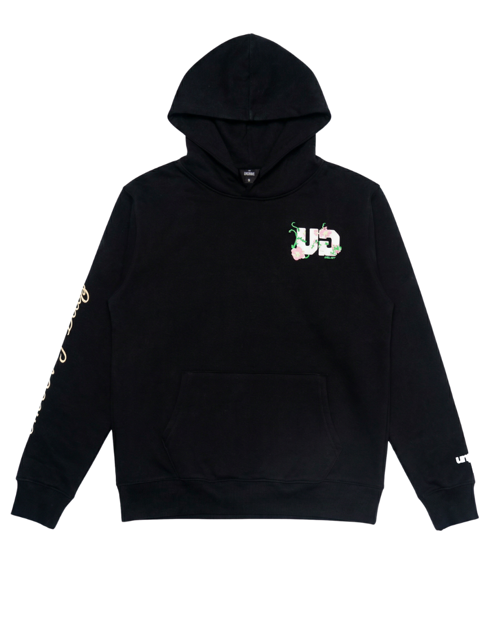 BLACK FLORAL CREST HOODIE