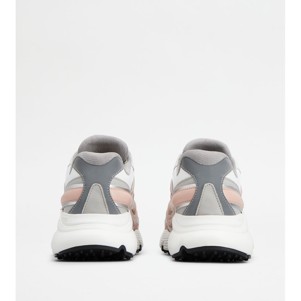Tods Sneakers In Leather And Technical Fabric Grey Pink White Womens