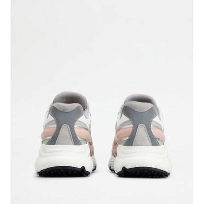 Tods Sneakers In Leather And Technical Fabric Grey Pink White Womens
