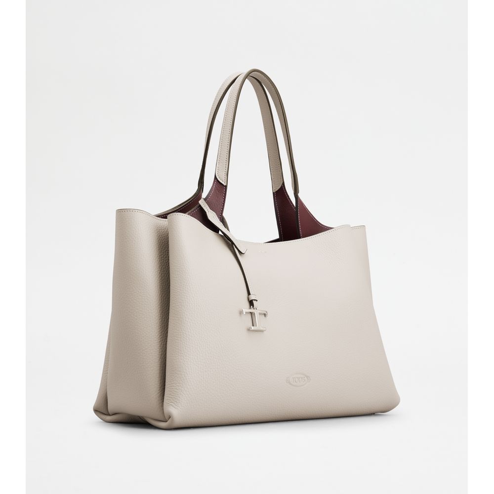 Tods Bag In Leather Medium Grey Burgundy