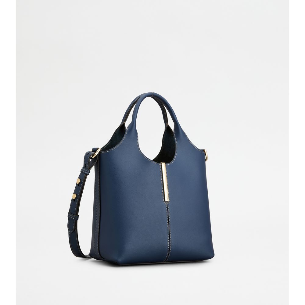 Tods Tote Shopping Bag In Leather Mini Blue