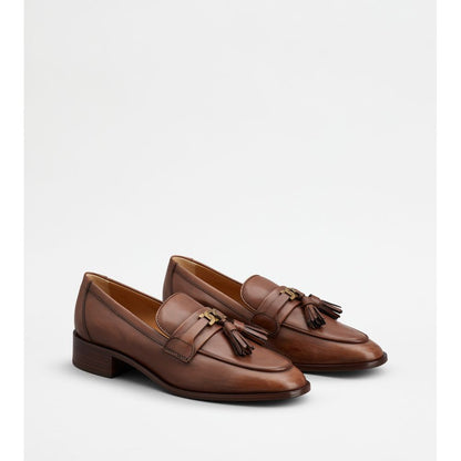Tods Loafers In Leather With Tassels Brown Womens