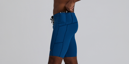 Bandit Mens Striped Cadence 7 Pocket Lined Half Tights Ink Blue Aegean