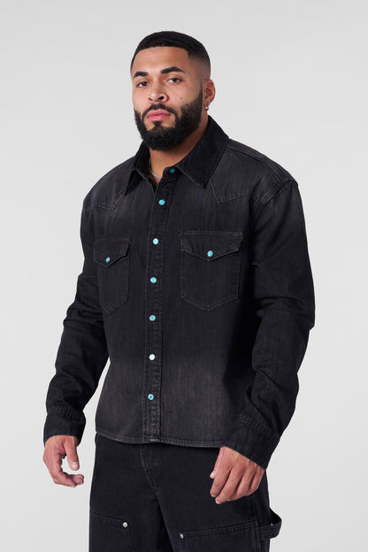 YoungLA 8011 - Western Denim Shirts Black Wash