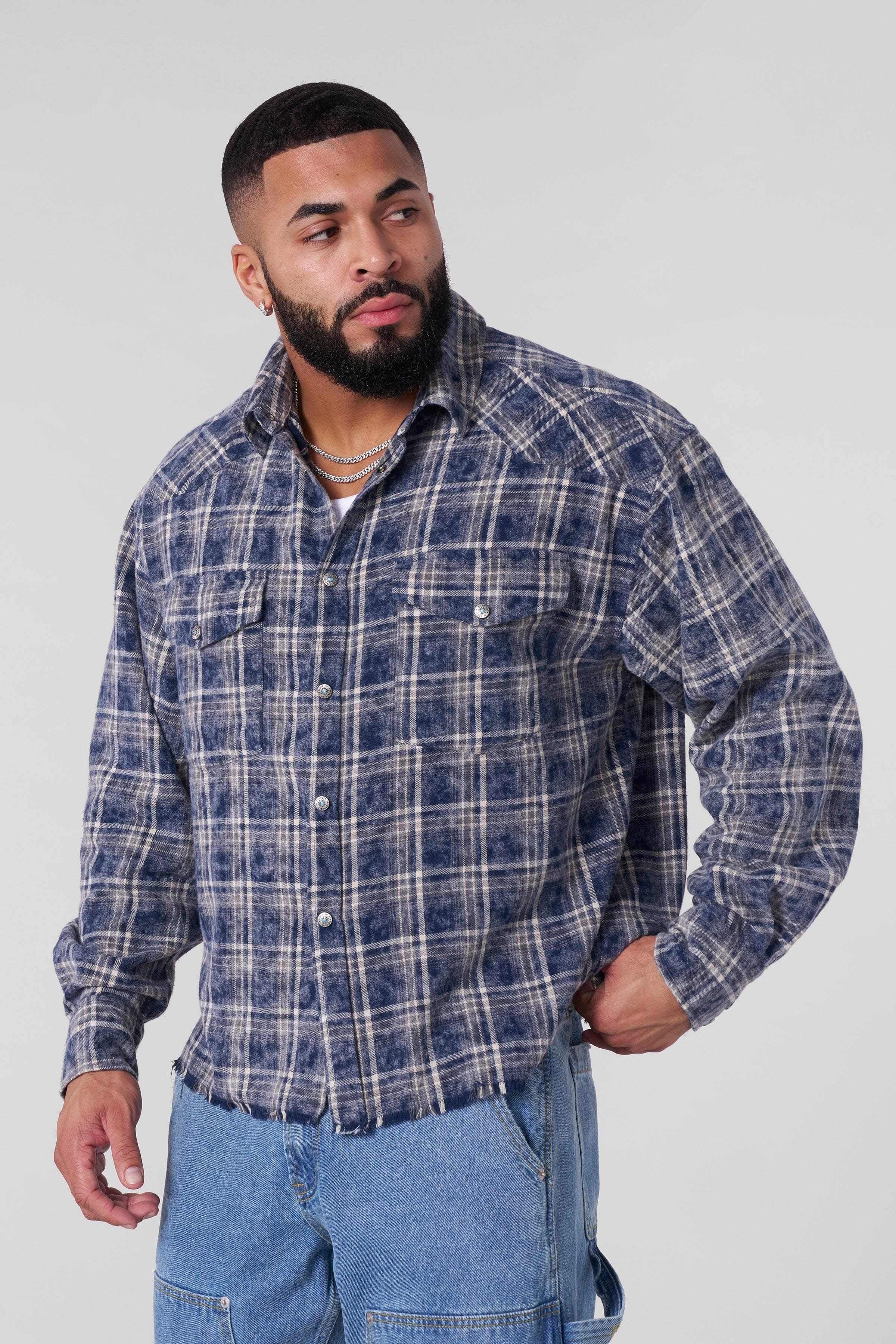 YoungLA 8023 - Outlaw Flannels Navy/White