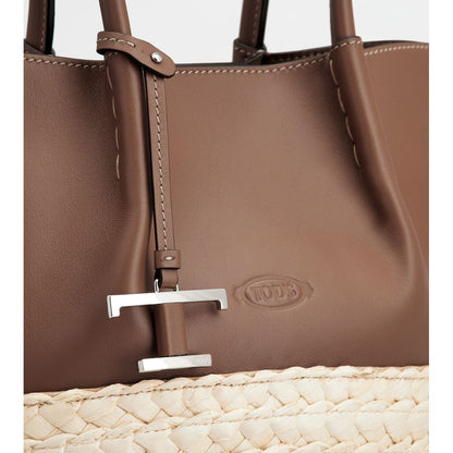 Tods Shopping Bag In Straw And Leather Small Brown