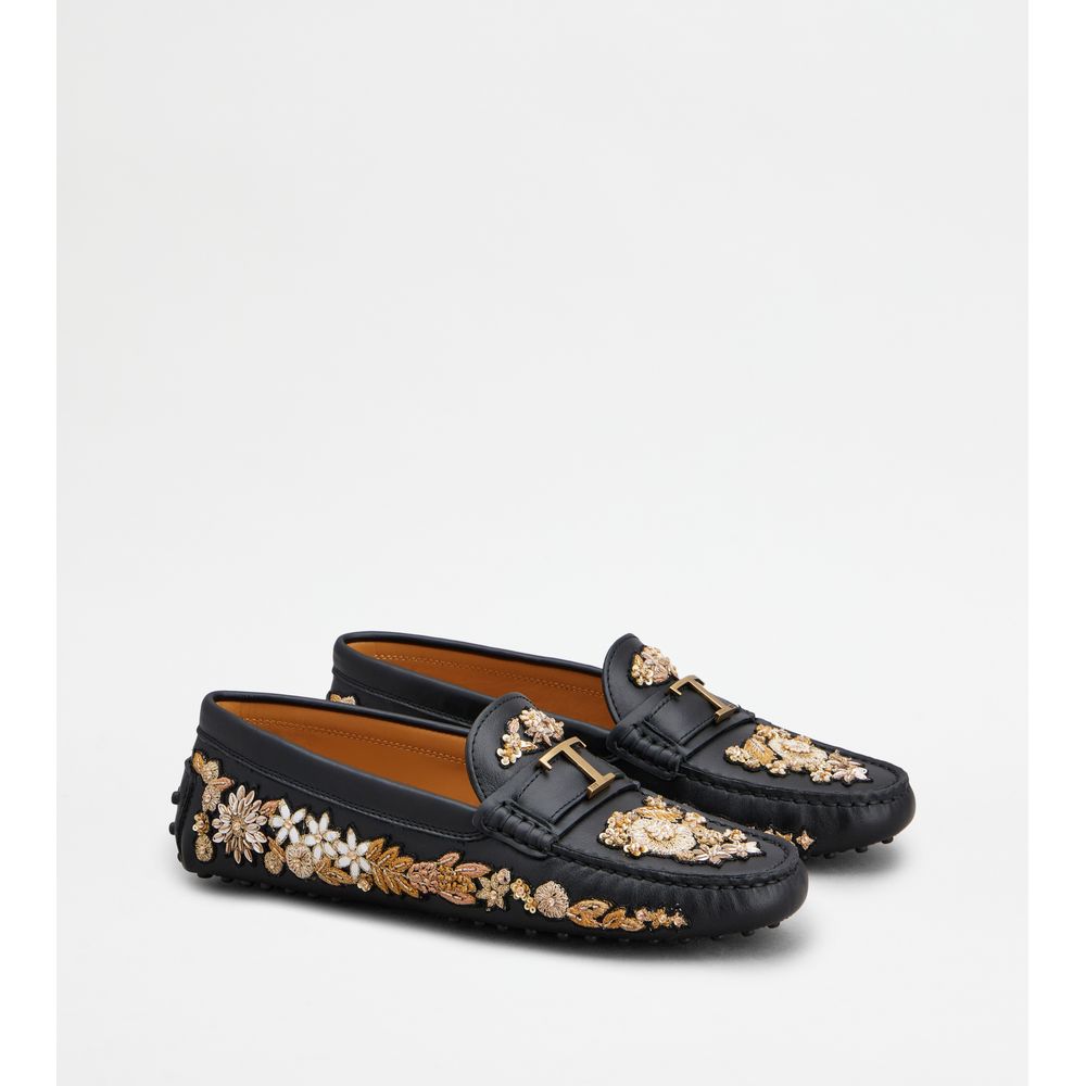 Tods T Timeless Gommino Driving Shoes In Leather Black Gold Womens