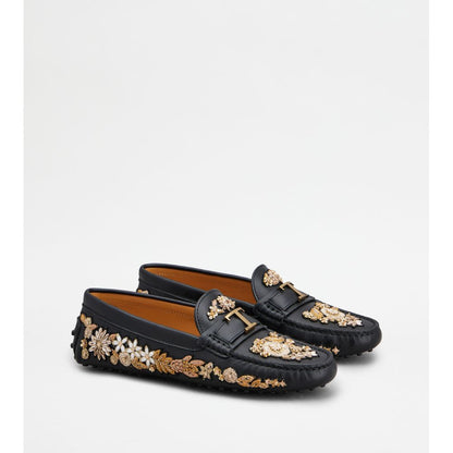 Tods T Timeless Gommino Driving Shoes In Leather Black Gold Womens