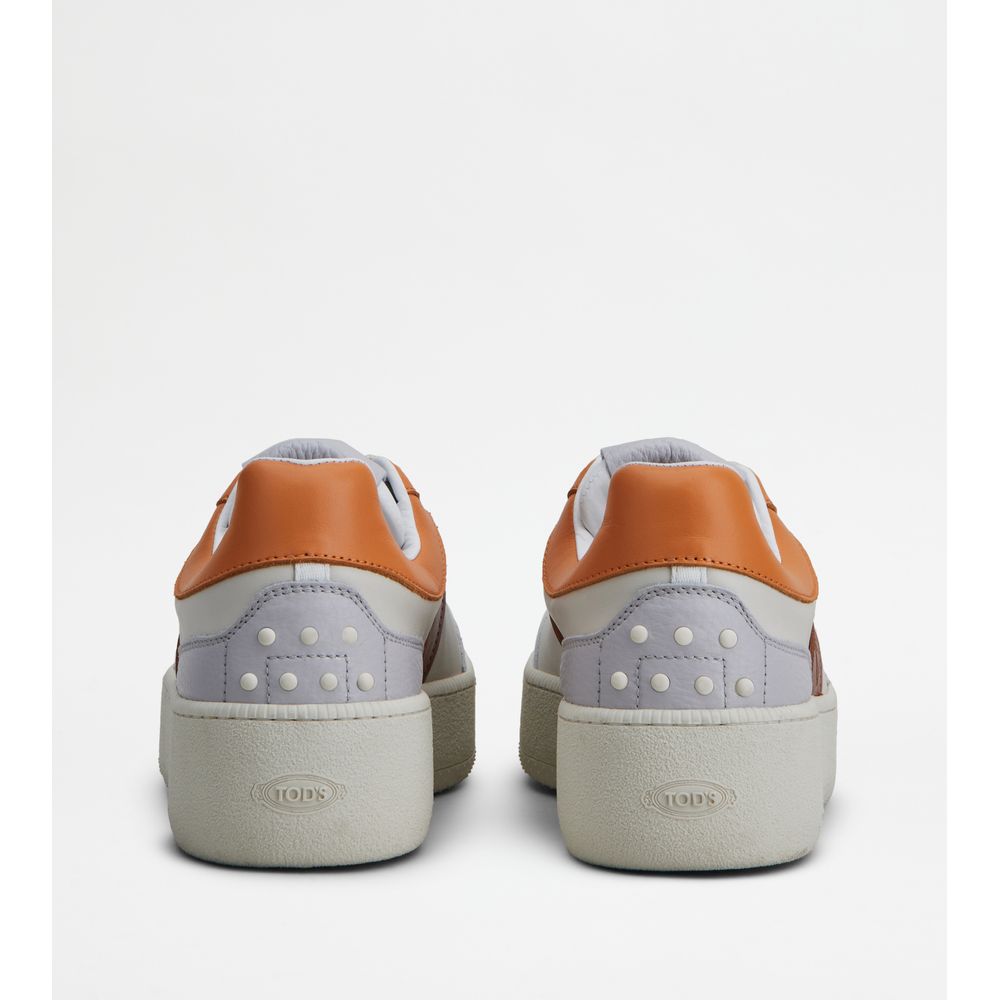 Tods Platform Sneakers In Leather Off White Orange Brown Womens