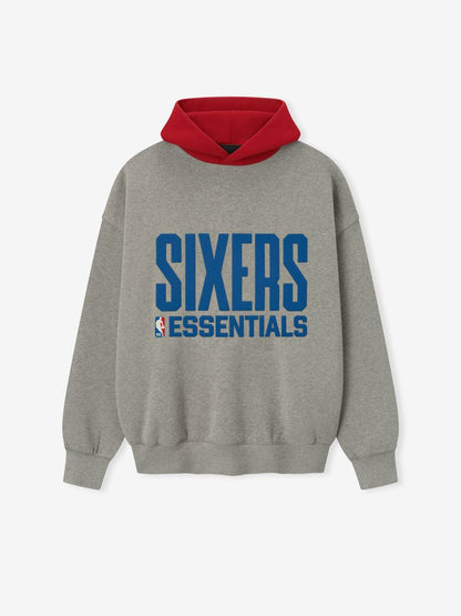 Essentials Sixers Sport Hoodie Concrete Heather/ Red
