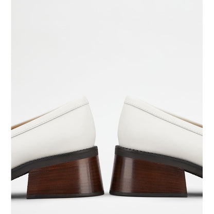 Tods Heeled Loafers In Leather White Womens