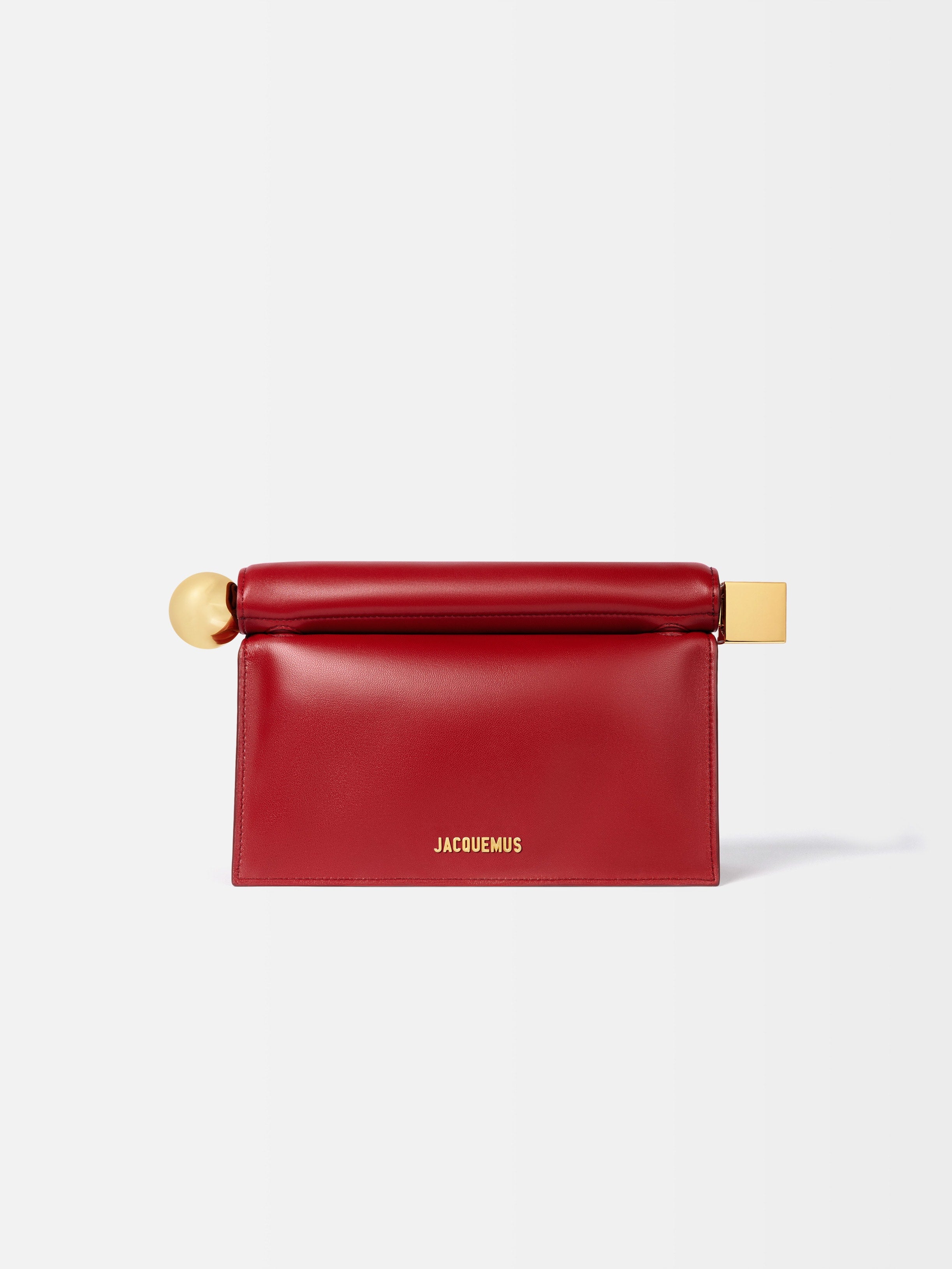 Jacquemus The Rond CarreClutch Folded Clutch In Supple Lambskin Leather Dark Red