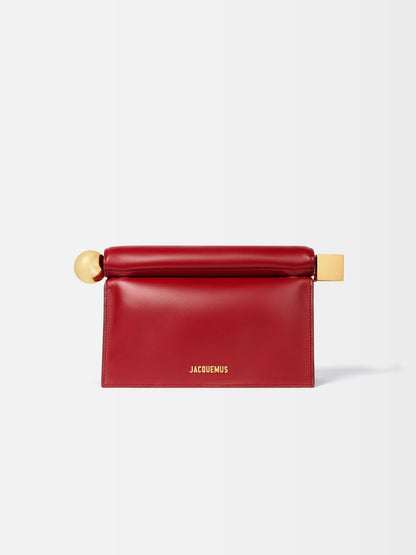 Jacquemus The Rond CarreClutch Folded Clutch In Supple Lambskin Leather Dark Red