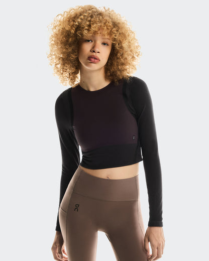 On Studio Knit Long-T Crop Pebble | Black (Women's)