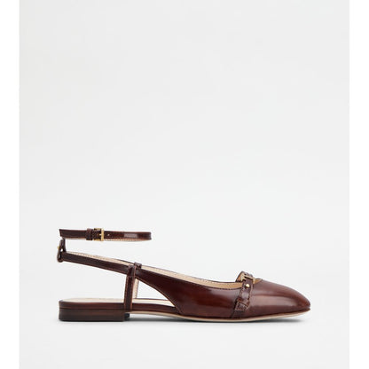 Tods Slingback Ballerinas In Leather Brown Womens