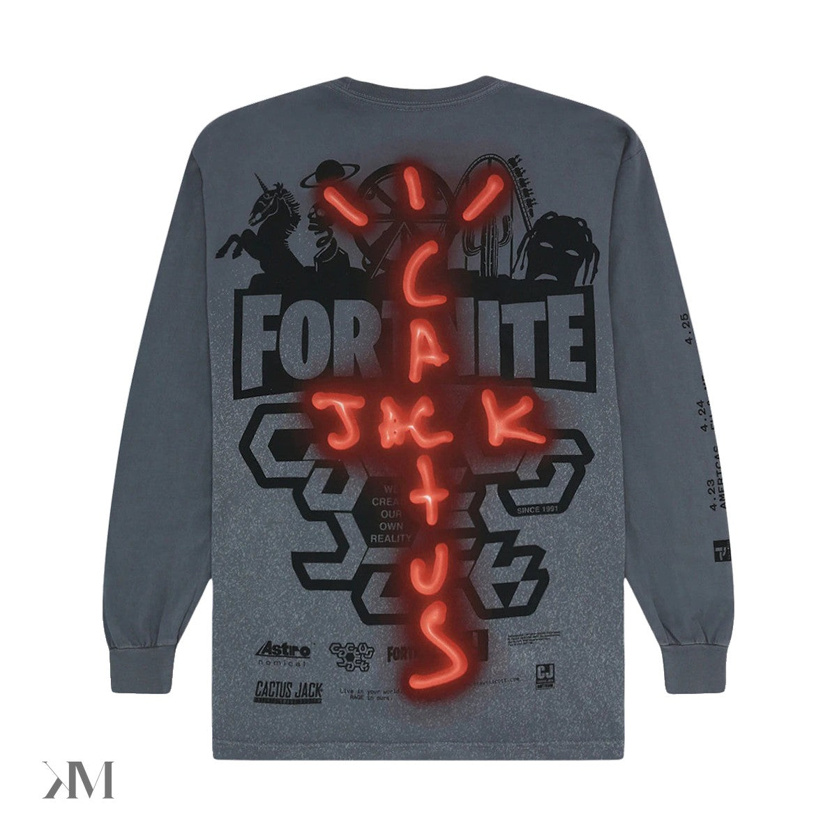 travis scott back bling l/s tee washed grey