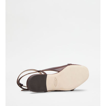 Tods Slingback Ballerinas In Leather Brown Womens