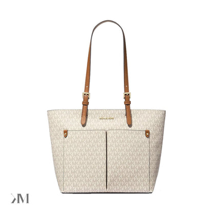 Jet Set Medium Logo Pocket Tote Bag Vanilla Vanilla