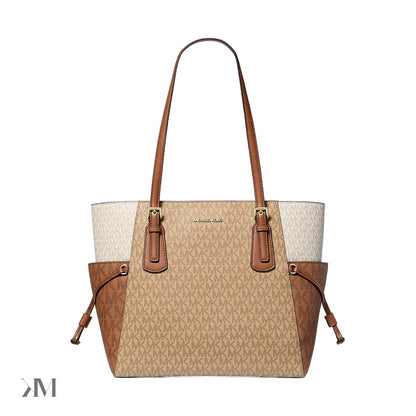 Women's Michael Kors Voyager Large Color Block Tote Bag Camel, front