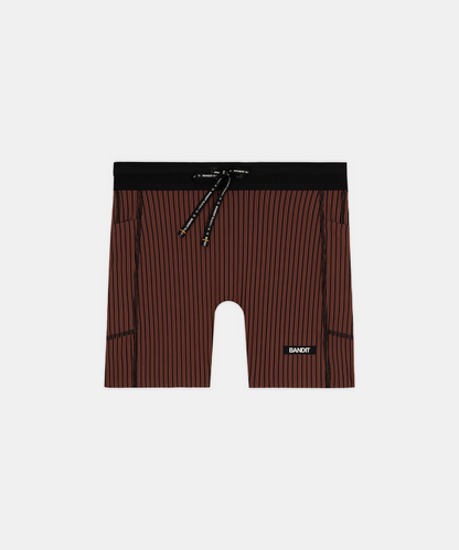 Bandit Womens Striped Cadence 5 Compression Shorts Mahogany Black