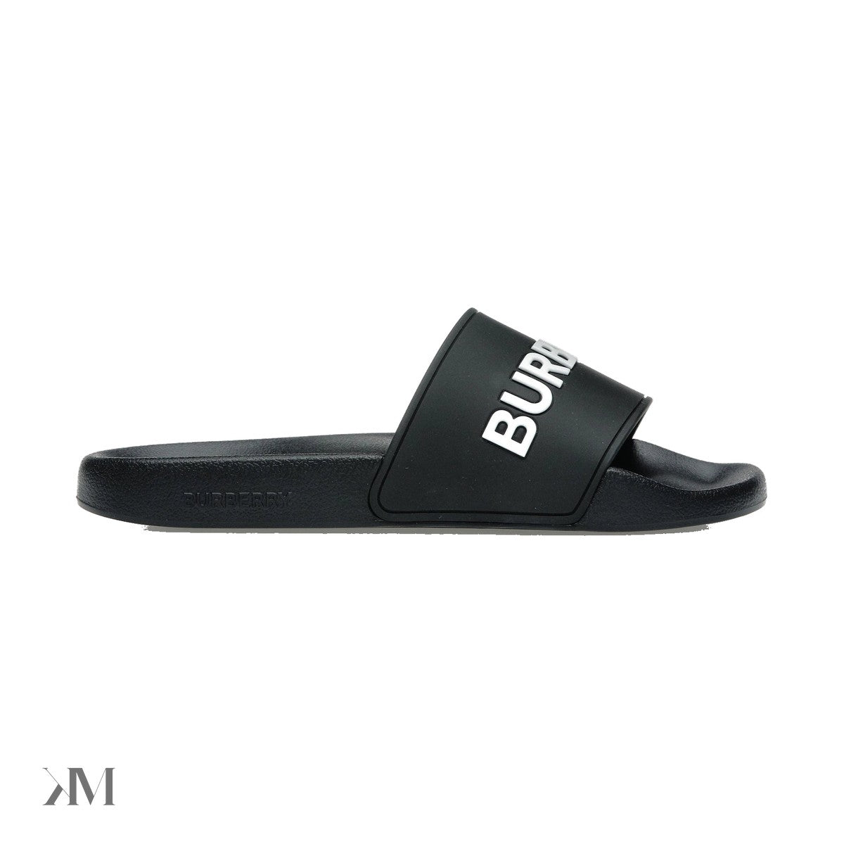 Burberry Logo Slides Black Optic White, side profile