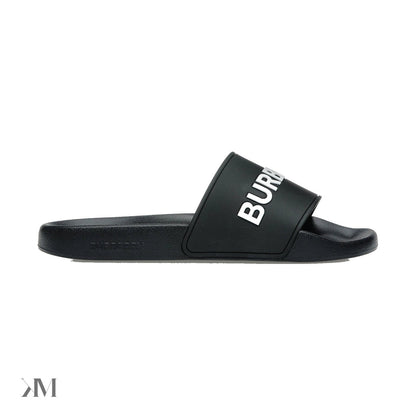 Burberry Logo Slides Black Optic White, side profile