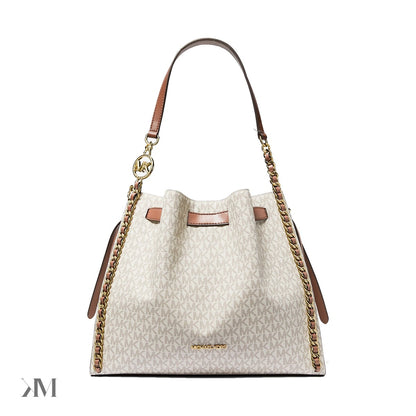 Mina Large Signature Logo Chain Shoulder Bag Vanilla Vanilla