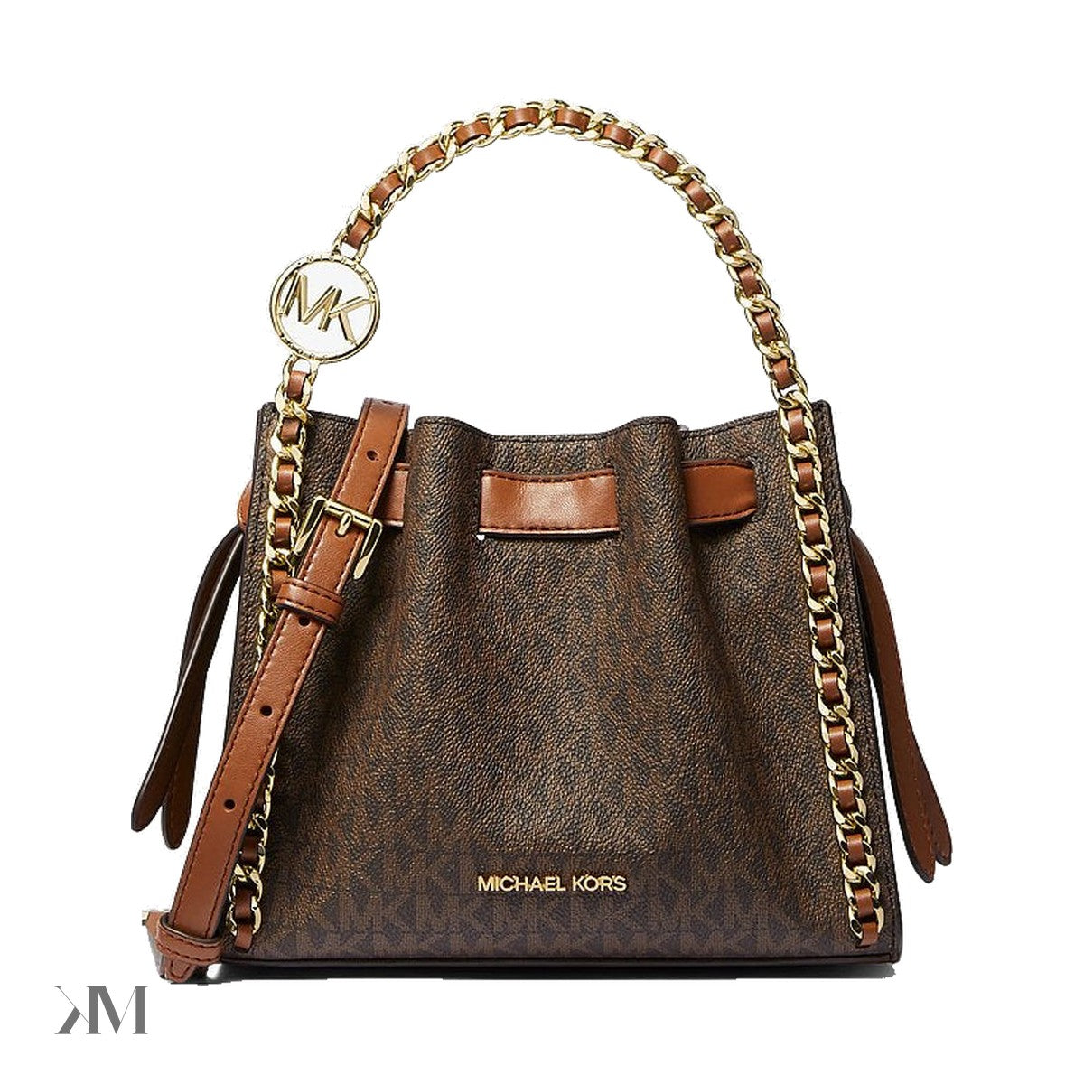 Mina Small Signature Logo Chain Crossbody Bag Brown Brown