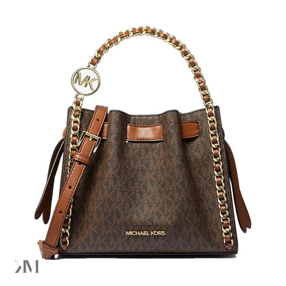 Mina Small Signature Logo Chain Crossbody Bag Brown Brown