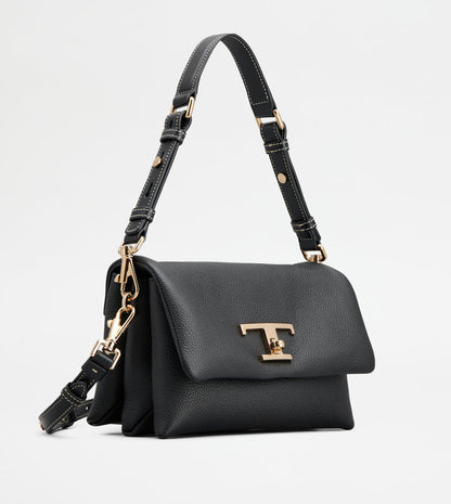 Tods T Timeless Flap Bag In Leather Mini Black